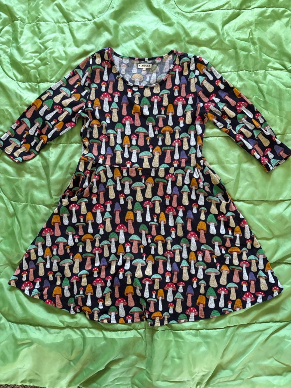 Magical mushroom Woman’s Black Print Twirl Dress XL